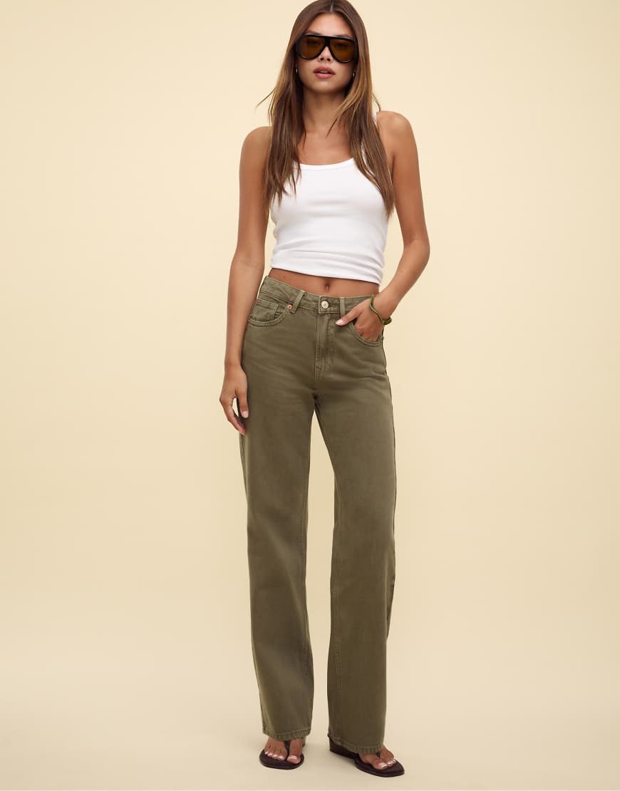 D92 straight wide jeans in khaki-Green