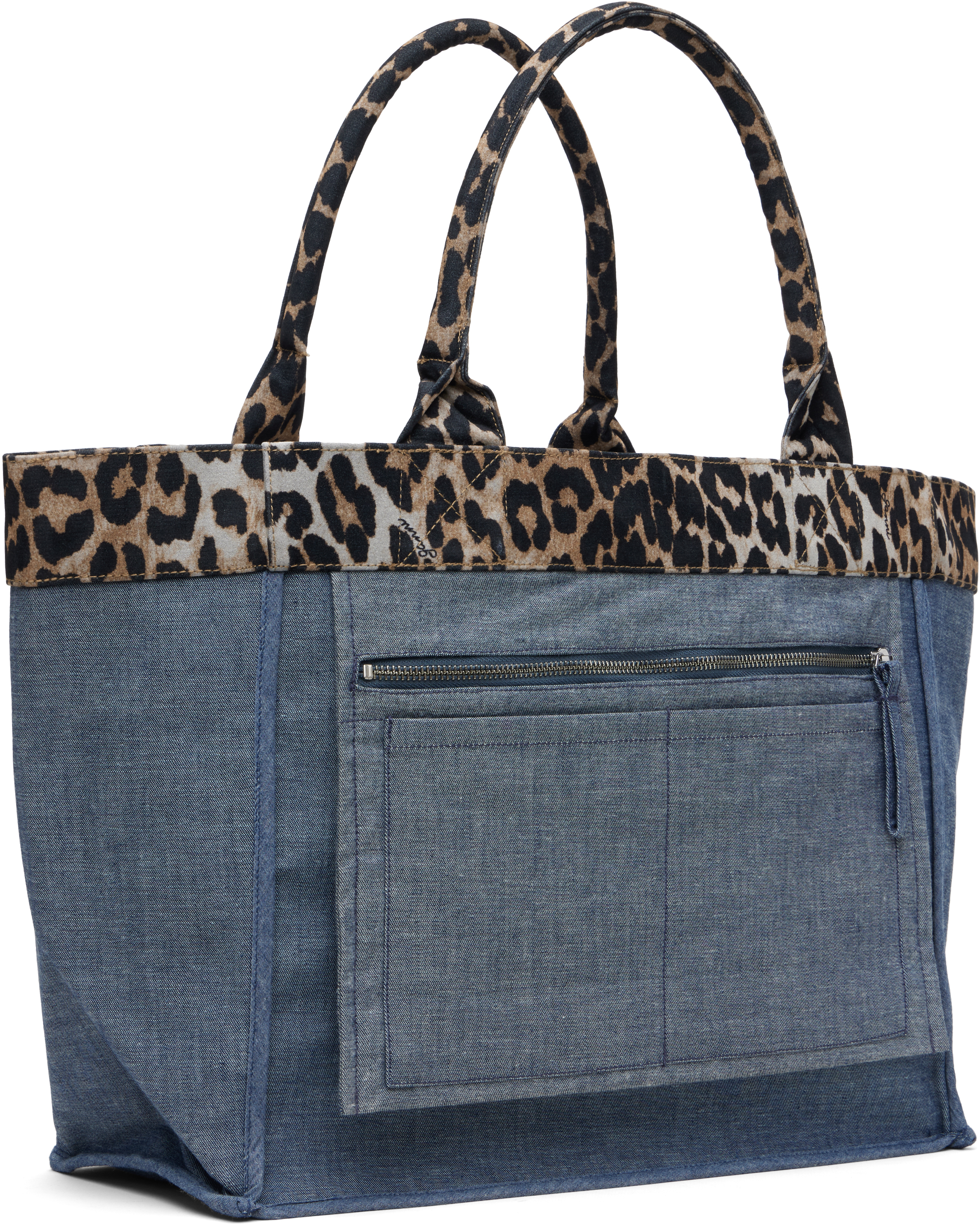 Blue & Beige Medium Trapeze Shopper Reversible Tote
