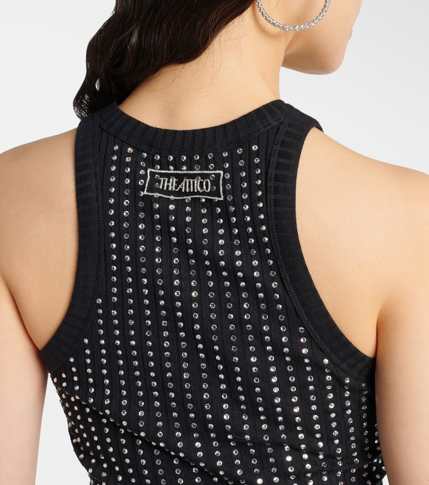 Crystal-embellished ribbed-knit tank top