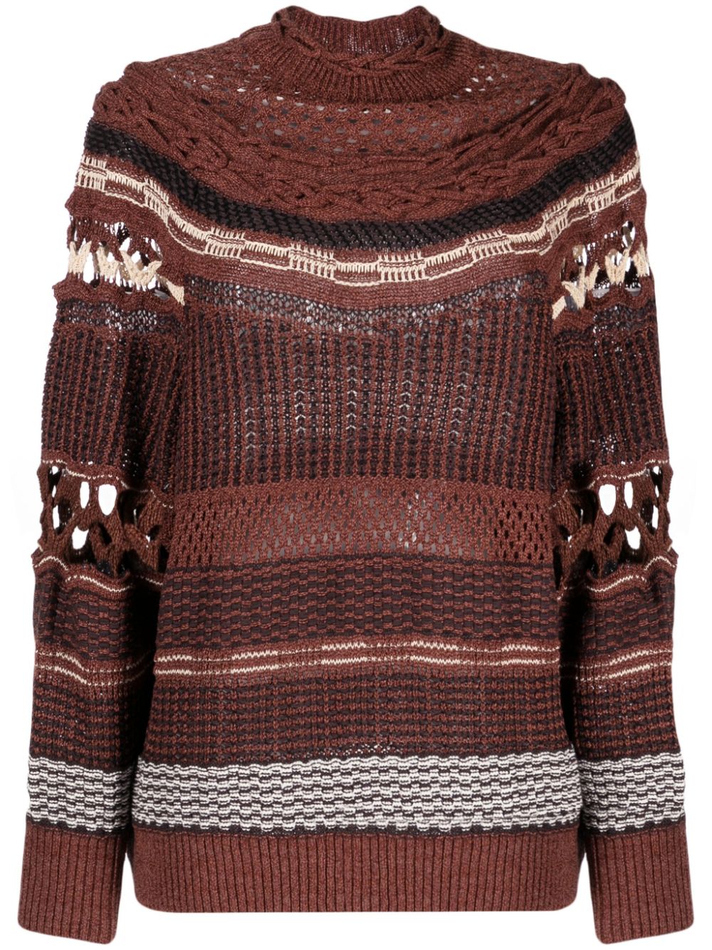 Open-knit high-neck sweatshirt - Brown