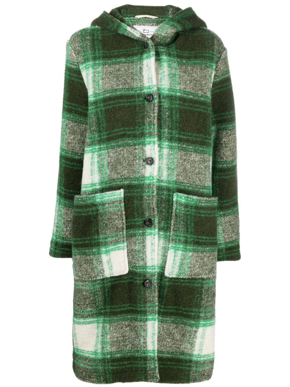 Checked hooded wool-blend coat - Green