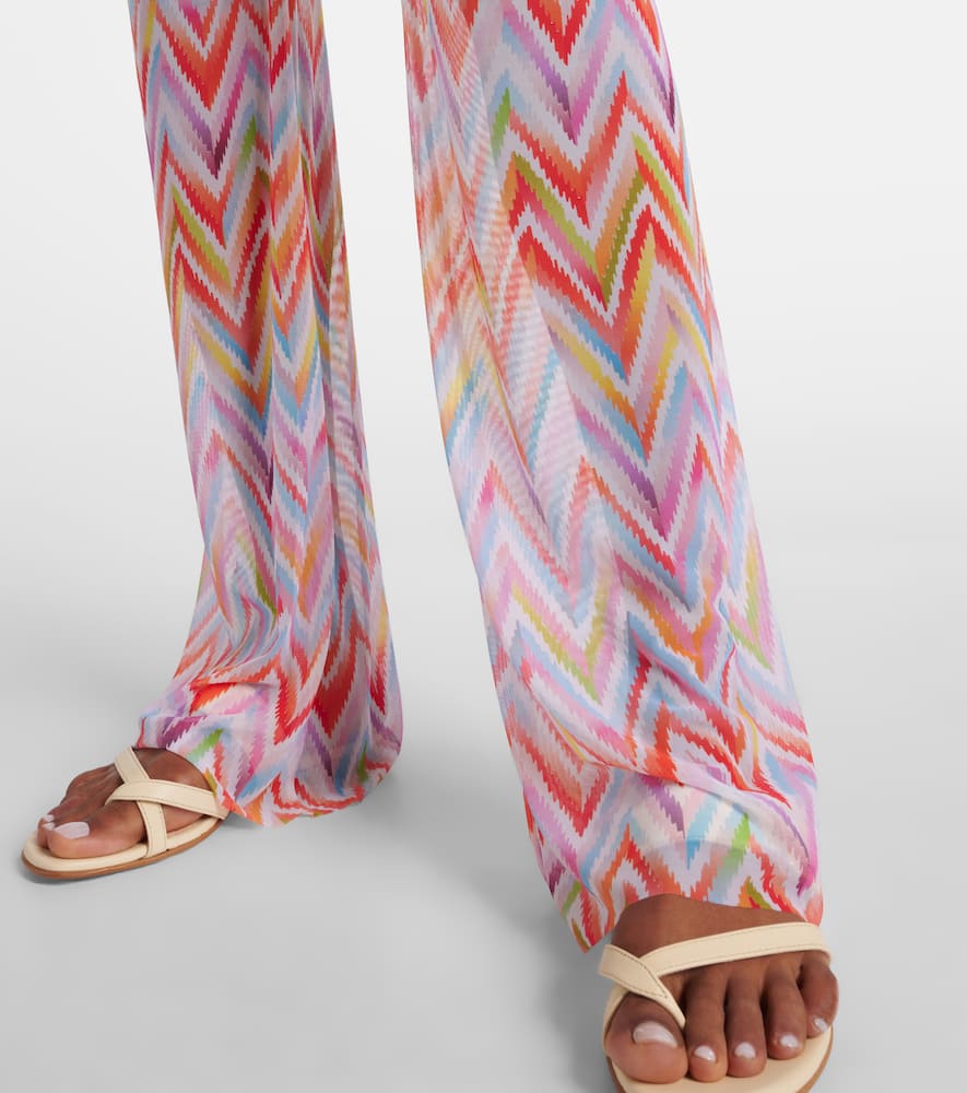 Zigzag printed tulle straight pants