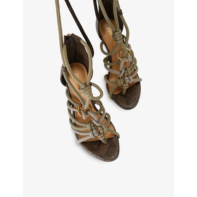 Womens Catnyss Rope-Knot Faux-Leather Heeled Sandals