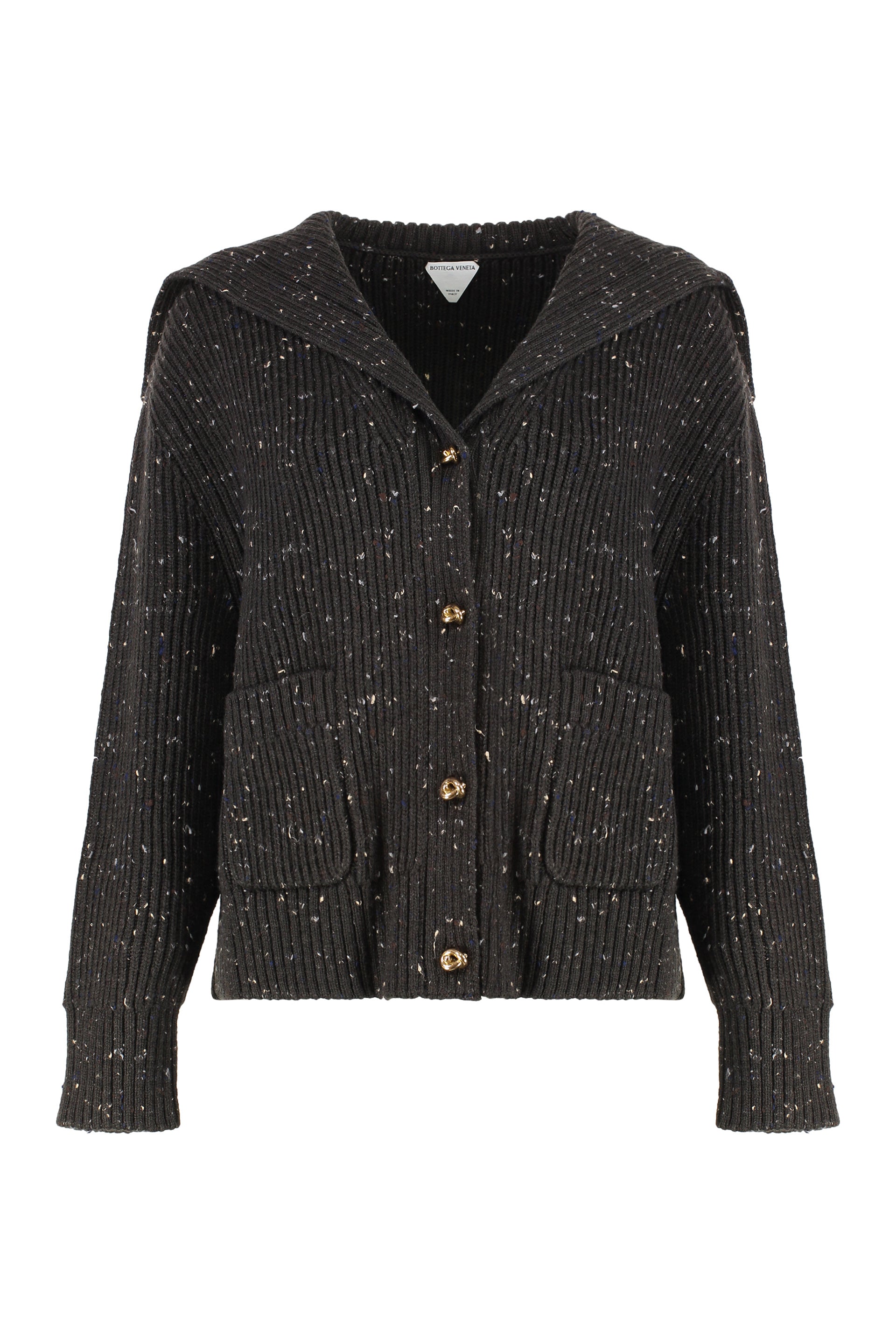 Heather-Effect Wool Cardigan — Brown