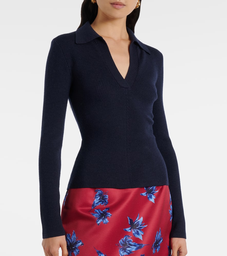 Austin ribbed-knit wool polo sweater