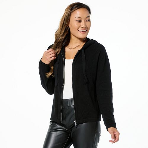 X Amy Morrison Cashmere-Blend Zip-Front Hoodie - Black