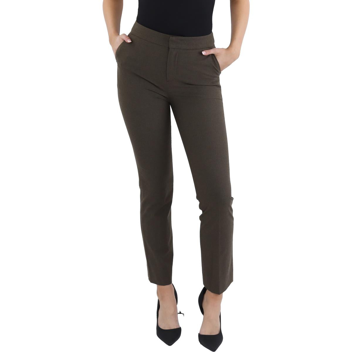 Womens High-Rise Polyester Ankle Pants