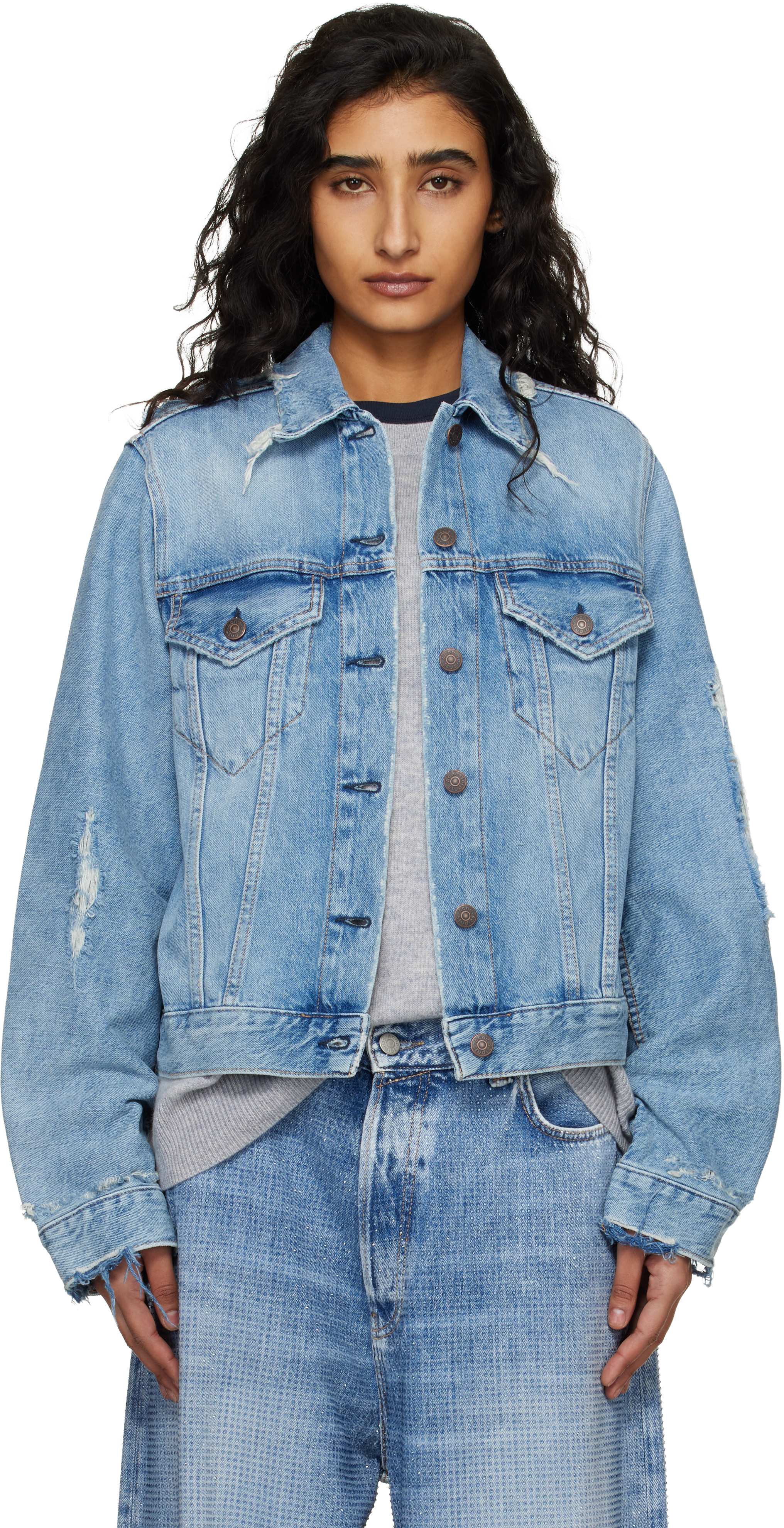 Blue Distressed Denim Jacket