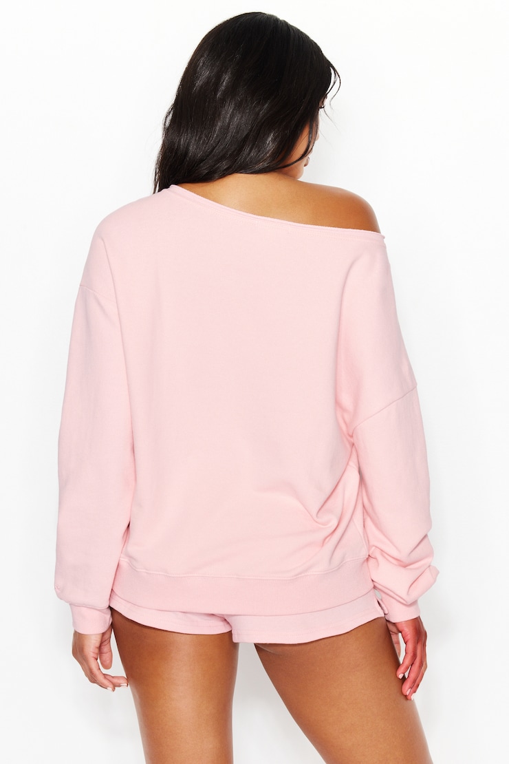 SoftTerry™ Off Shoulder Sweatshirt - Pink - Women Clothing