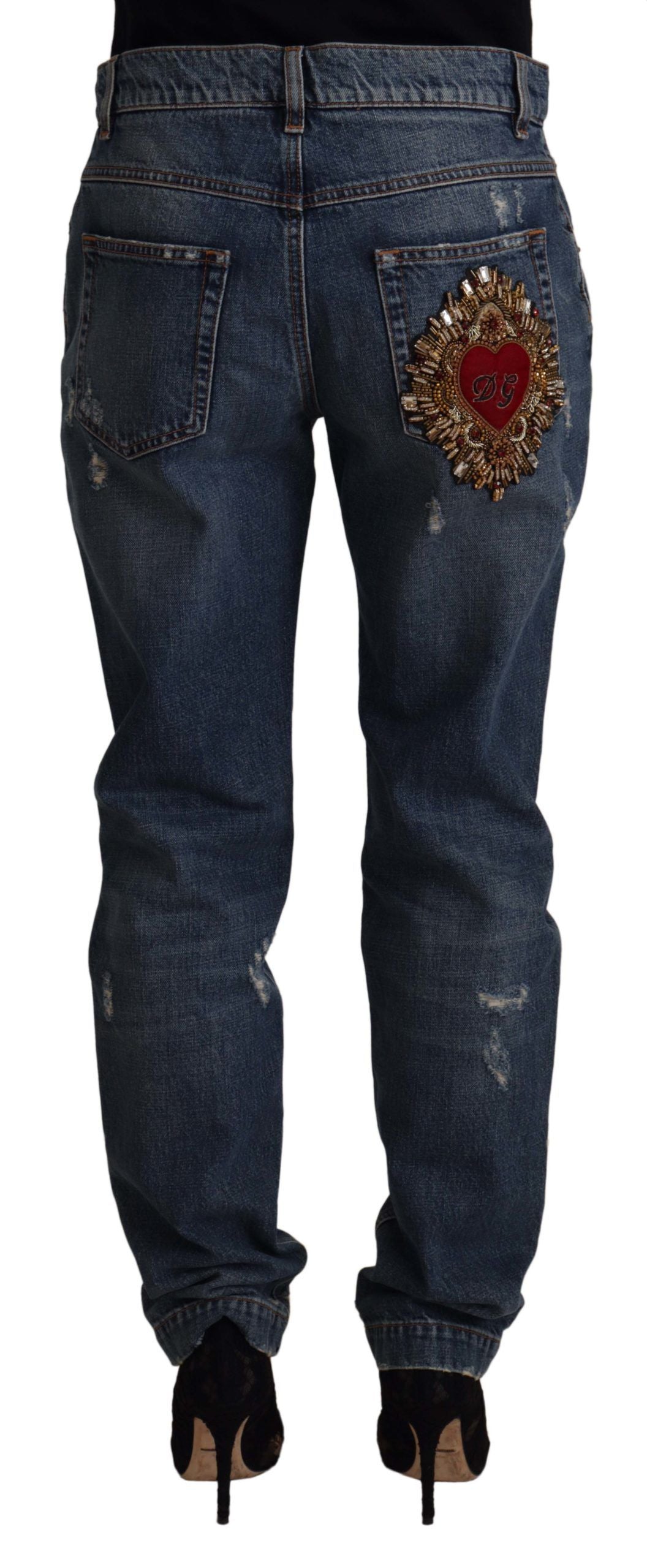 Baroque Heart Logo Patch Jeans — Blue