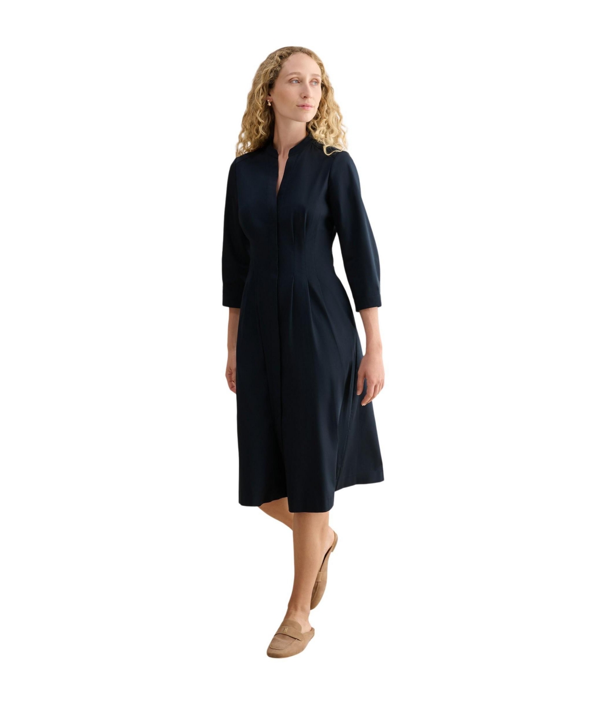 Women's Emmaline 3/4 Sleeve V-Neck Midi Dress - Navy