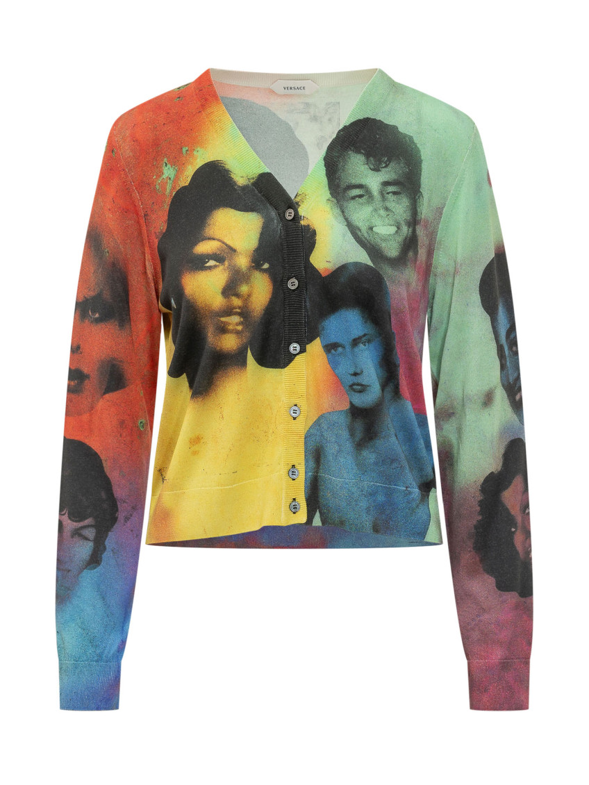 Multicolor Printed V Neck Cardigan