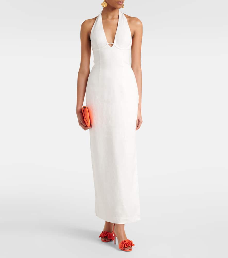 Violet halterneck linen maxi dress