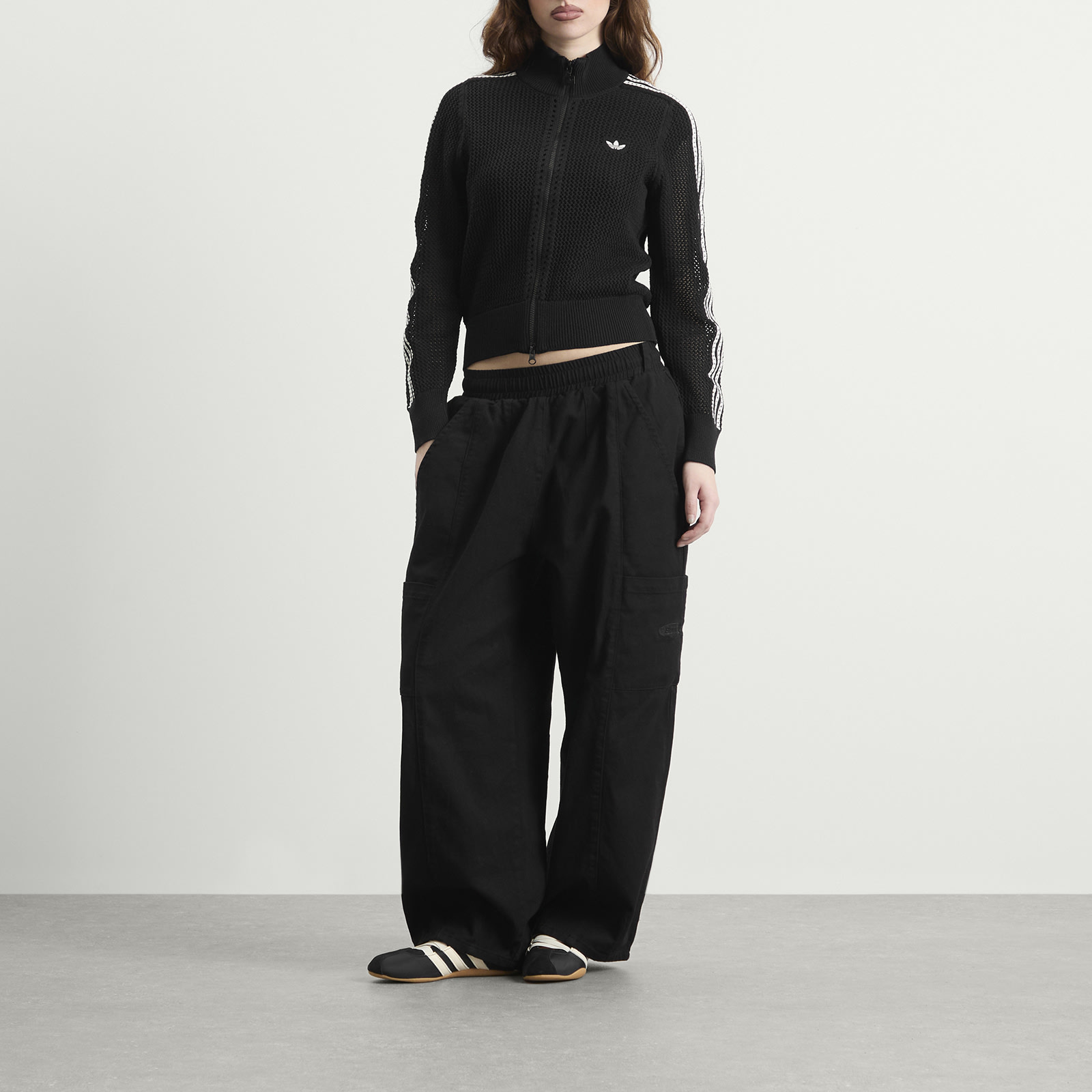 Women's Crochet Track Top in Black