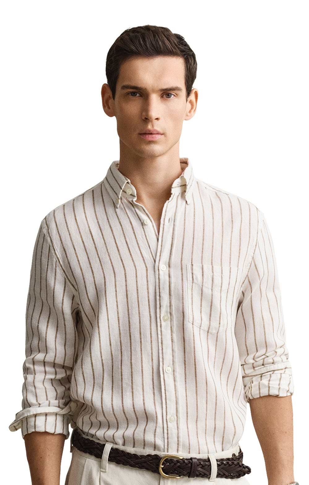 Men's Regular Linen Viscose Striped Shirt - Cream