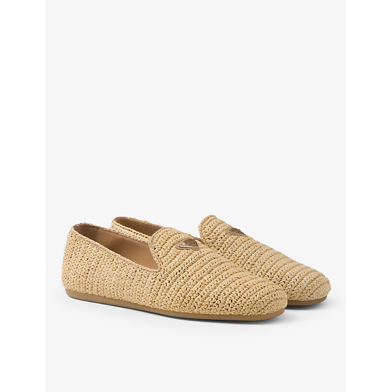 Mens Neutral Logo-plaque Slip-on Woven Loafers
