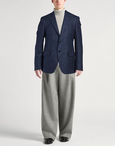 Man Blazer Midnight blue Size 42 Linen, Virgin Wool