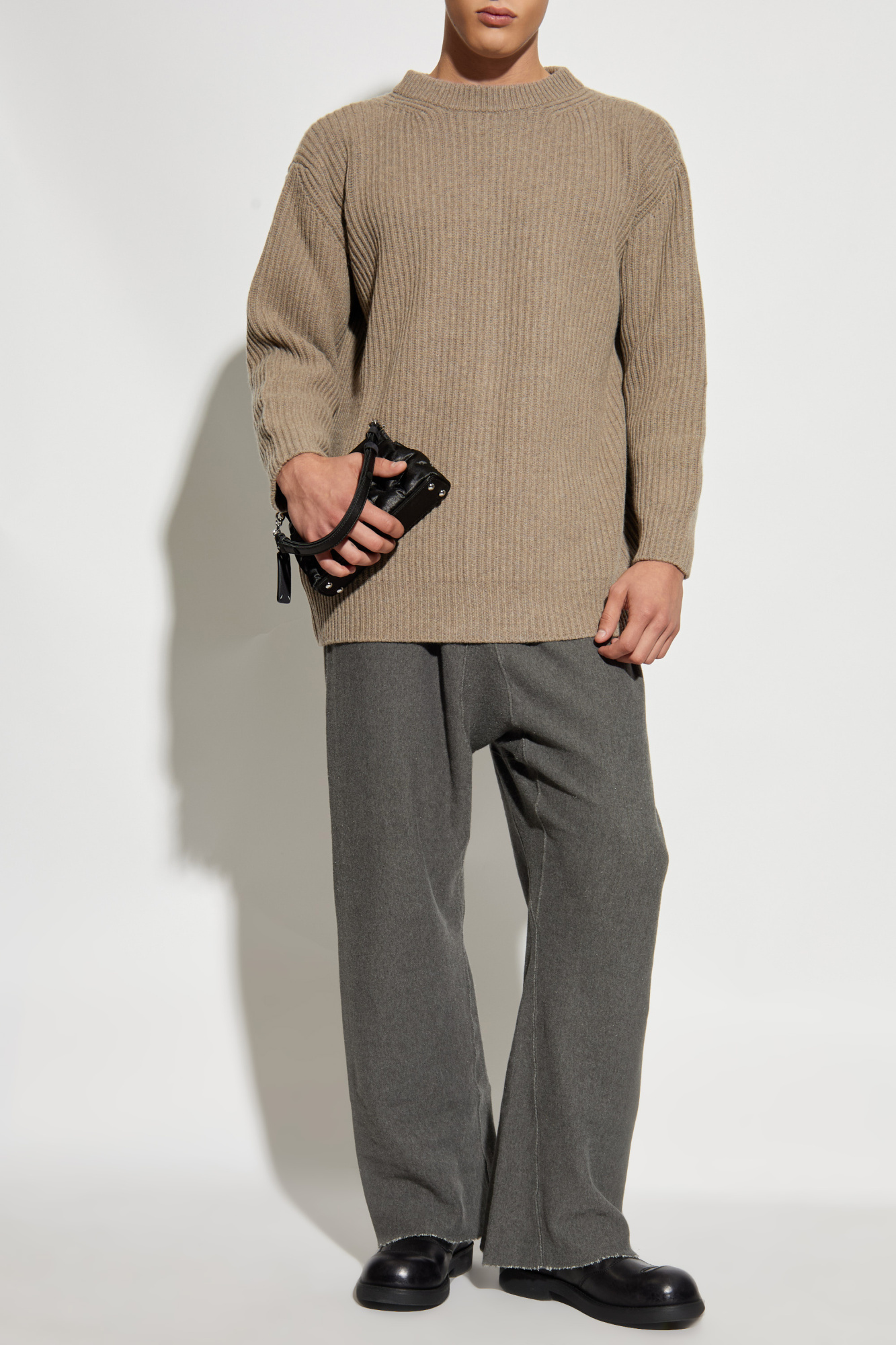 Wool Sweater With Button Fastening, Men's, Beige