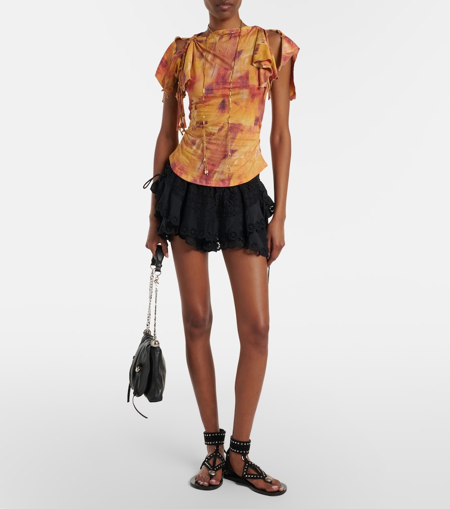 Jazia printed ruffled cotton top