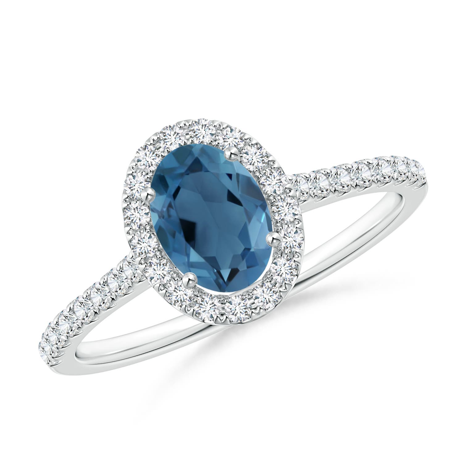 Angara 0.95 Carat Prong-Set Oval London Blue Topaz Halo Ring with Diamond Accents in Platinum