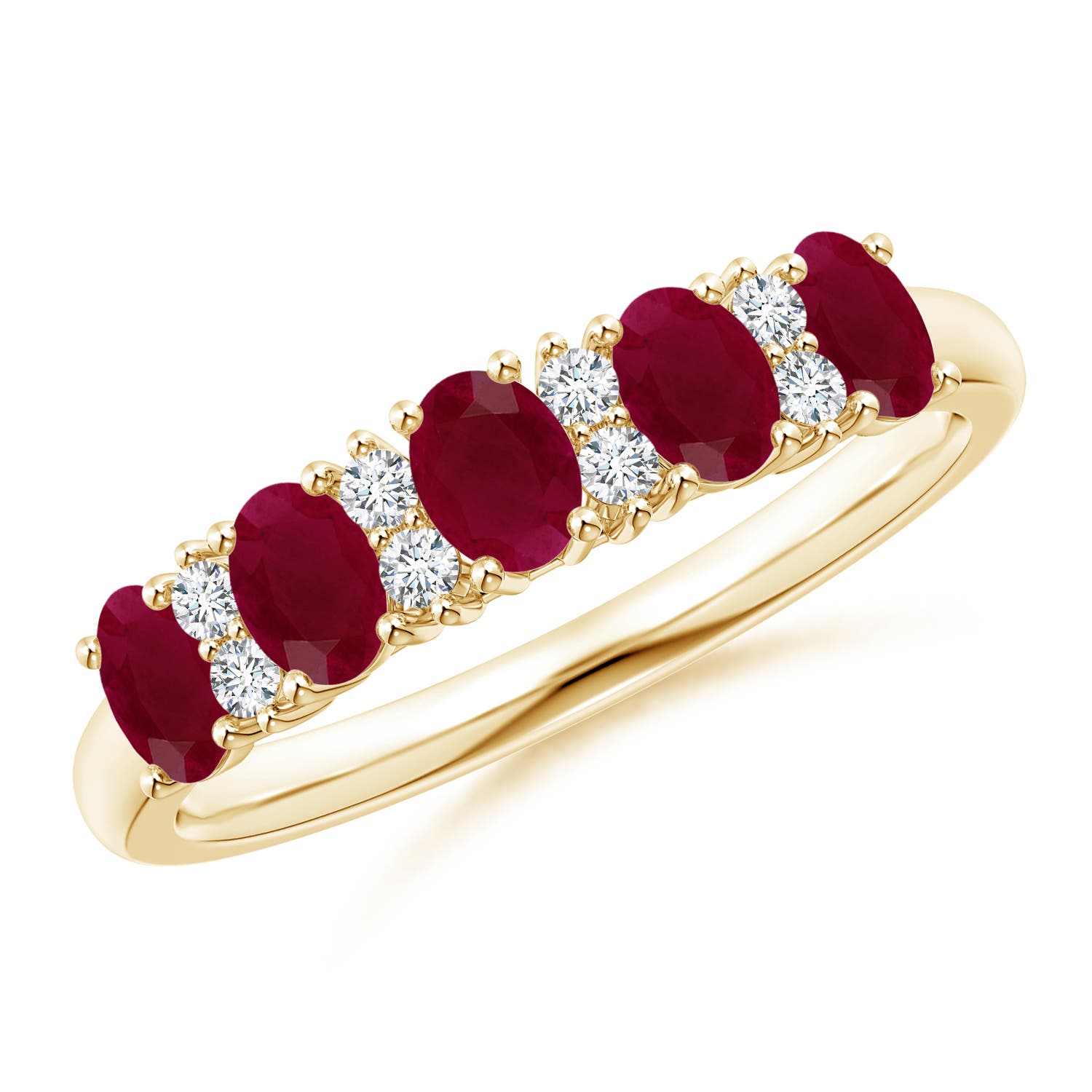 Angara 1.0 Carat Five Stone Ruby and Diamond Wedding Ring in 18K Yellow Gold