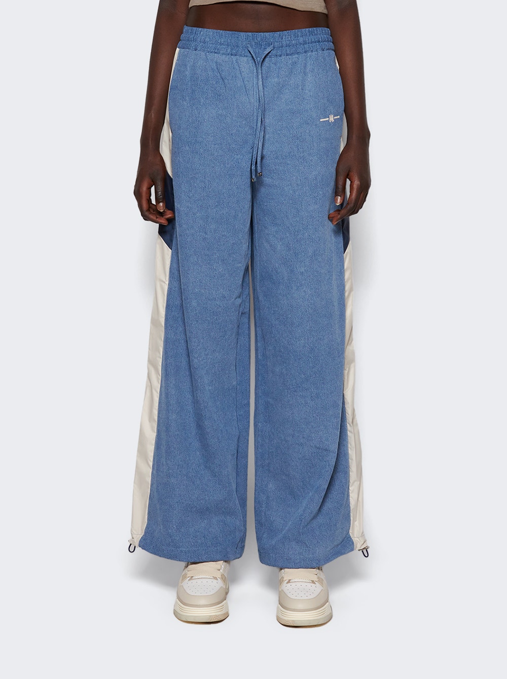 Drawstring chambray track pants - Blue