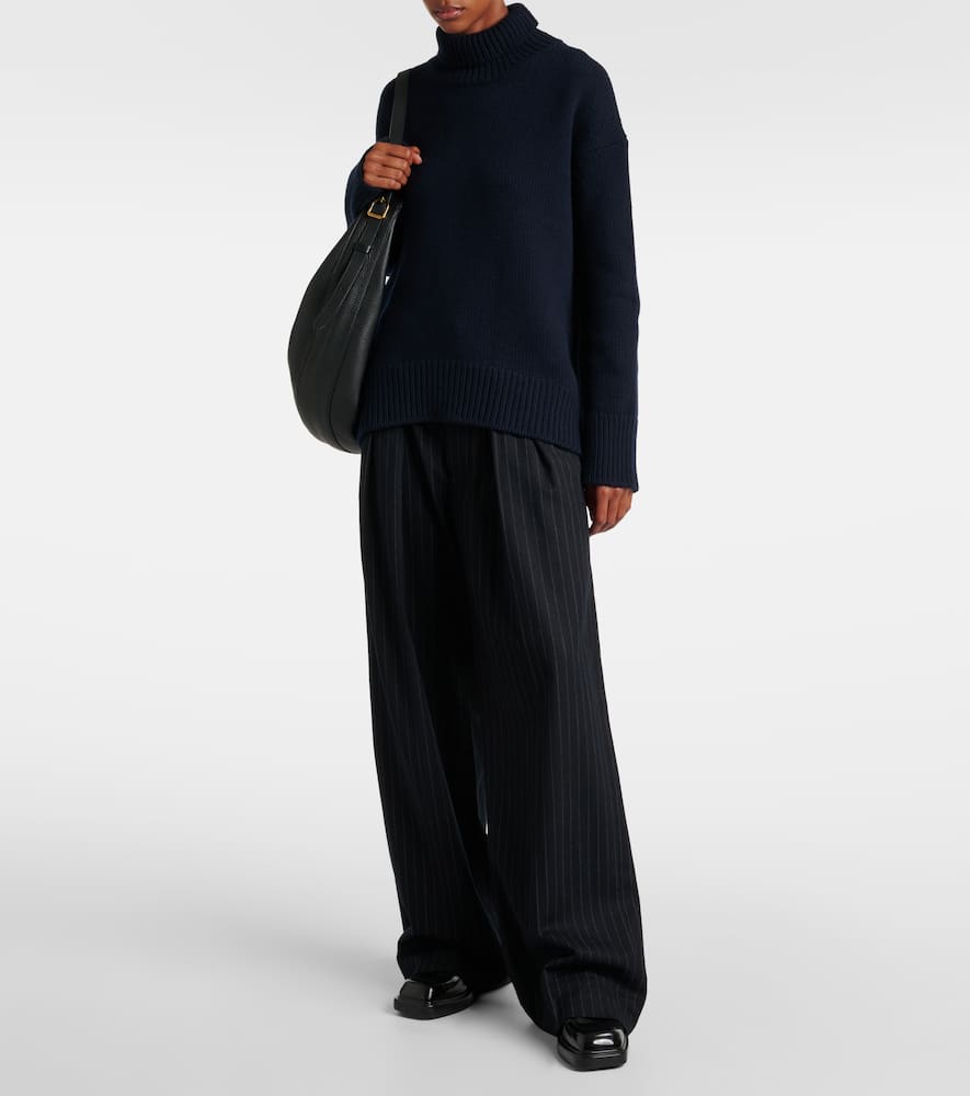Pinstripe wool-blend wide-leg pants