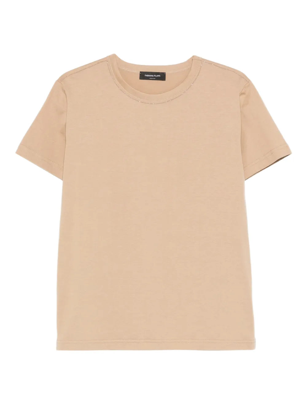 Cotton Round-Neck T-Shirt — Beige