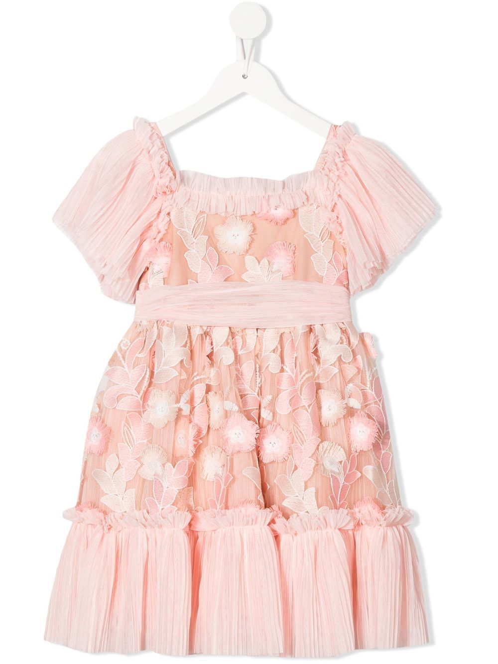 Floral-print embroidery dress - Pink
