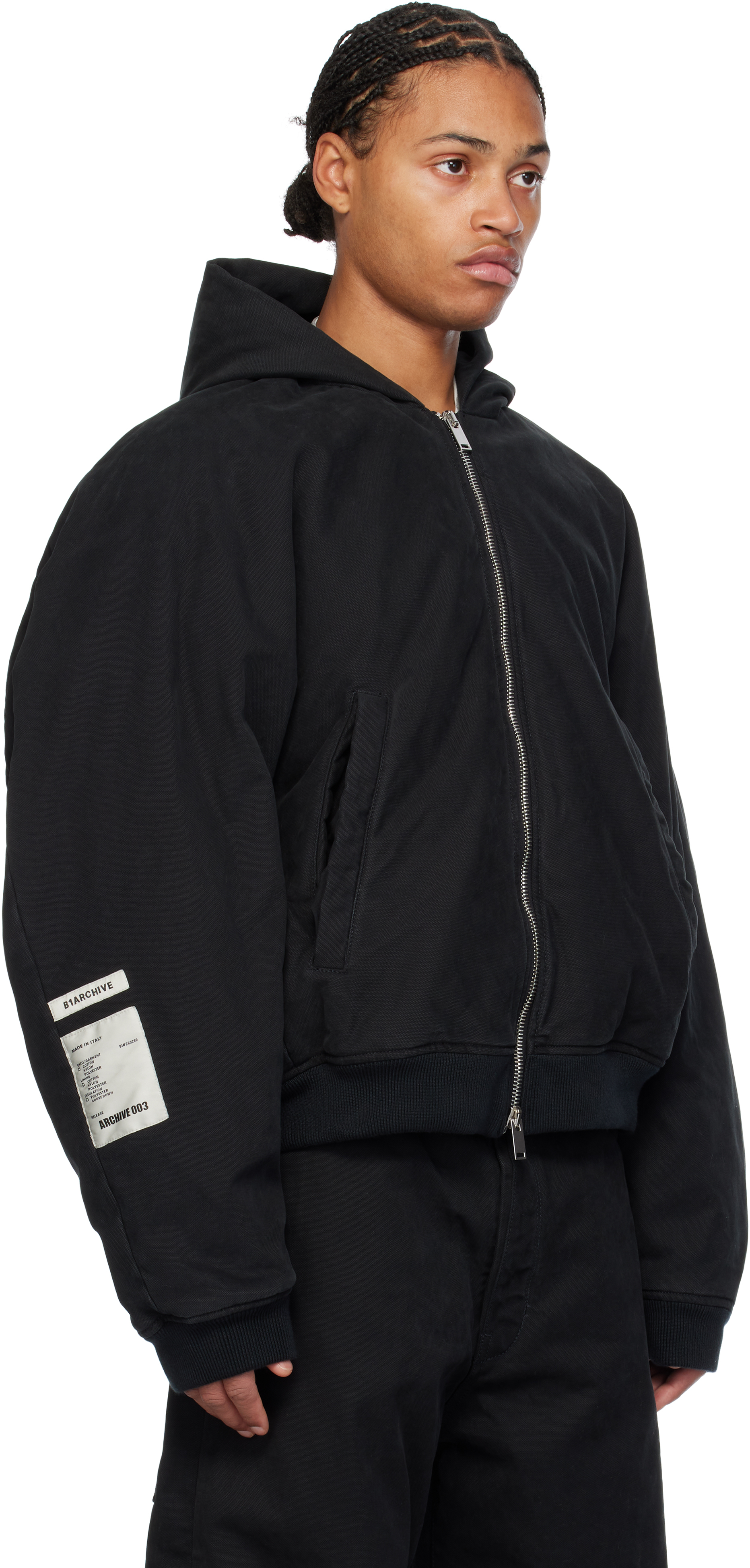 B1ARCHIVE Black Workwear Seamless Hooded Zip Up Jacket