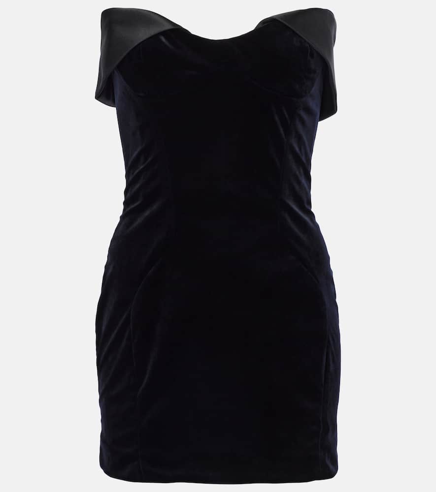 Satin-trimmed velvet minidress