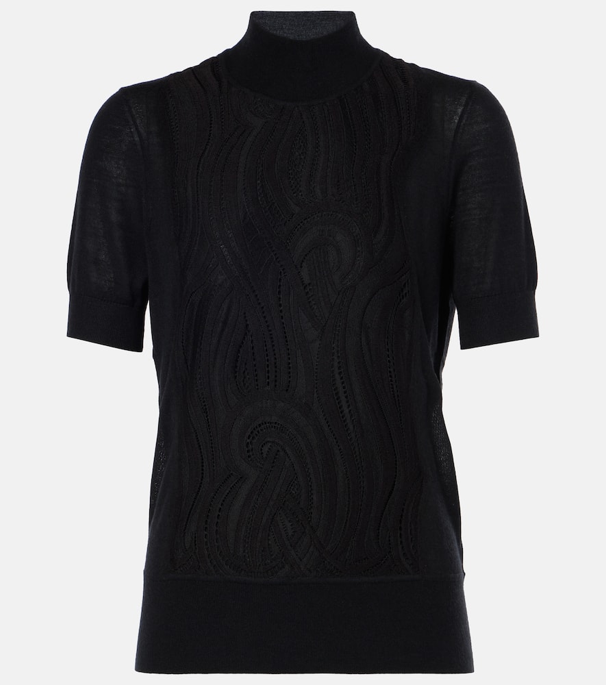 Knitted wool and silk lace top