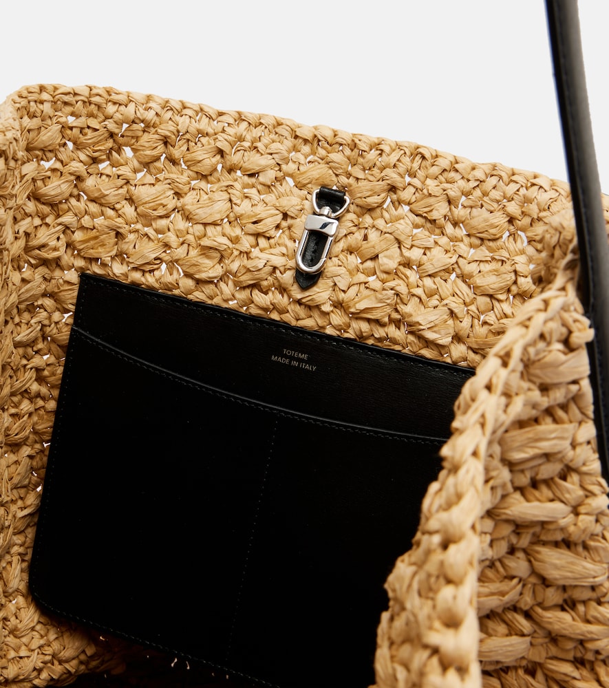 Leather-trimmed raffia and paper bucket bag