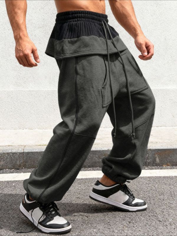 Men's Contrast Color Textured Casual Pant SKUL51870 - Dark Gray / S