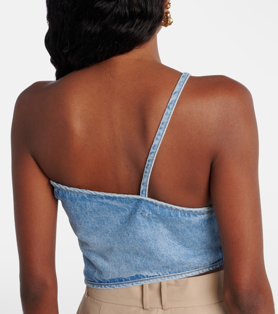 Draped one-shoulder denim top