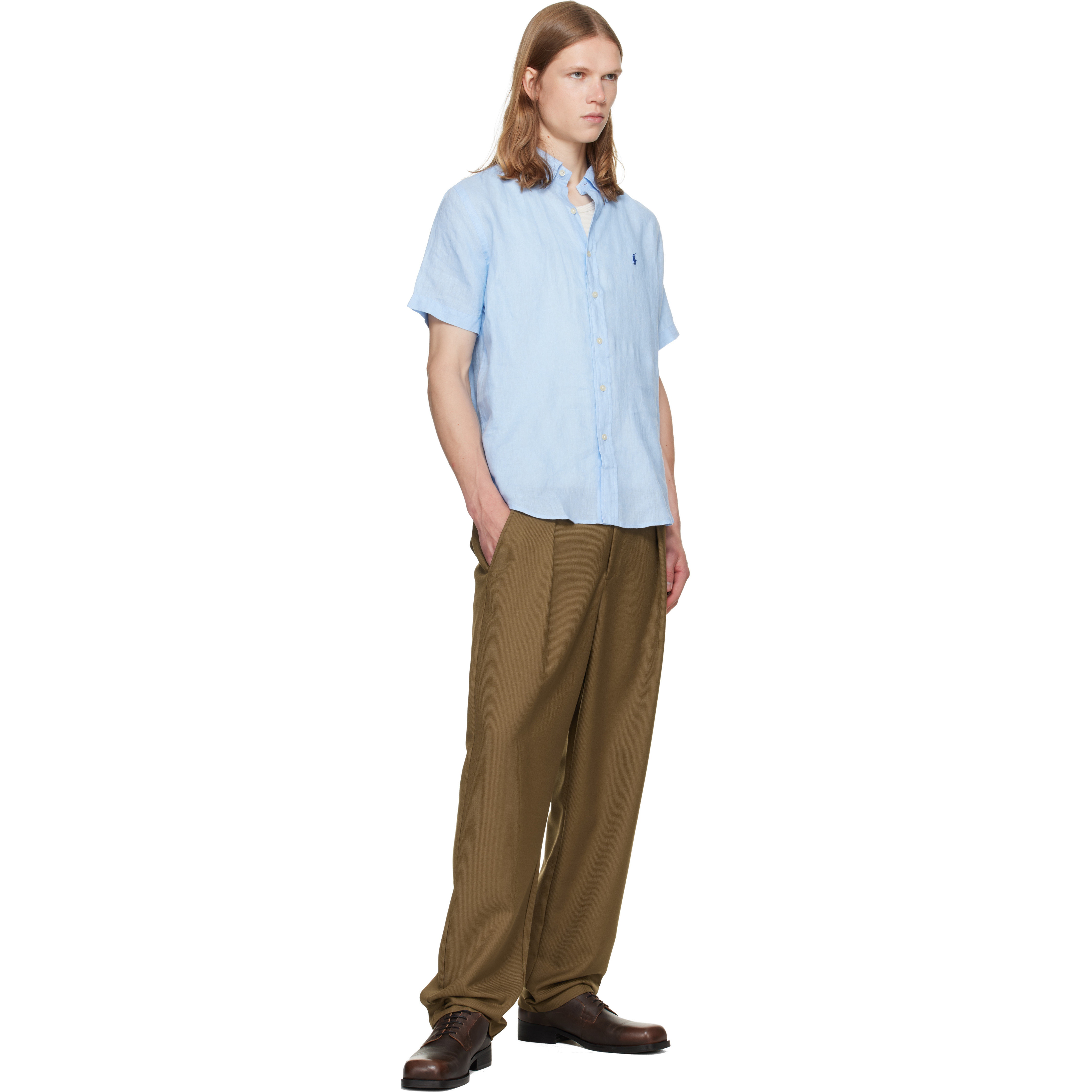 Blue Linen Short Sleeve Sport Shirt