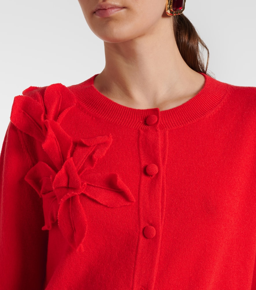 Floral-appliqué cashmere and wool cardigan