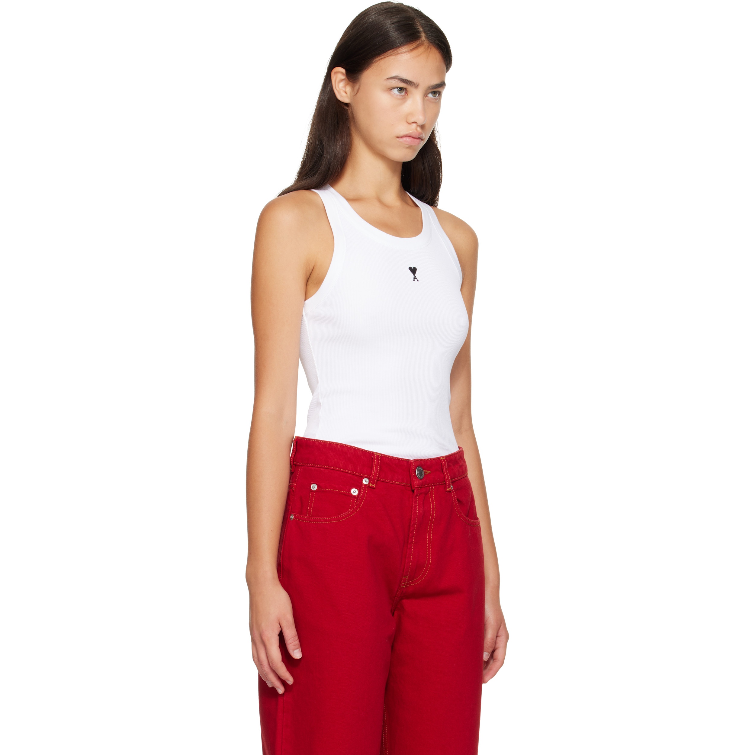 White Cotton Ami De Coeur Tank Top