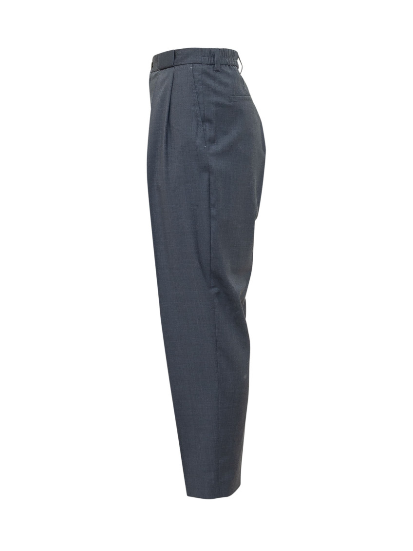 Blue Tapered Pleated Pants