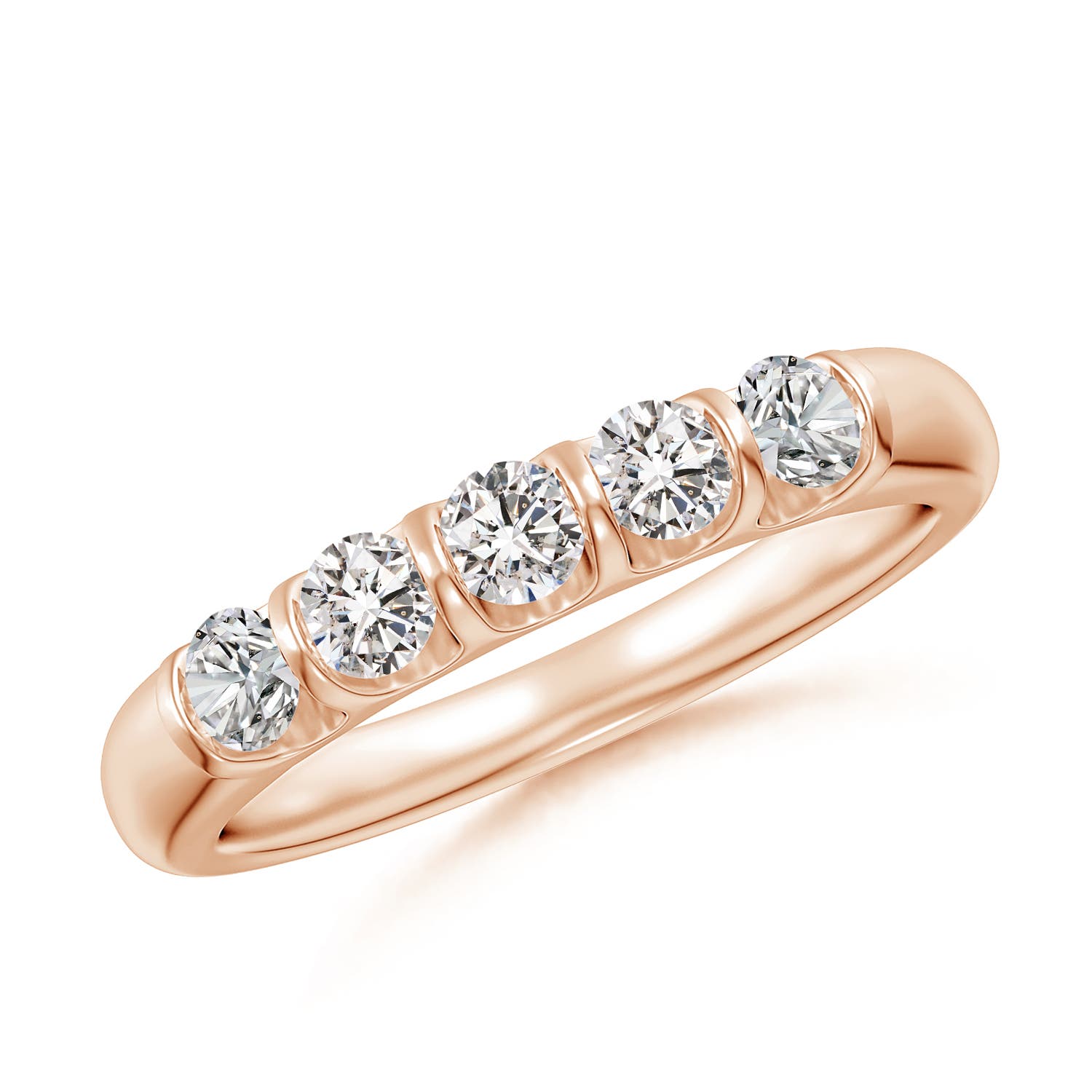 Angara 0.53 Carat Bar Set Five Stone Round Diamond Wedding Ring for Her in 14K Rose Gold