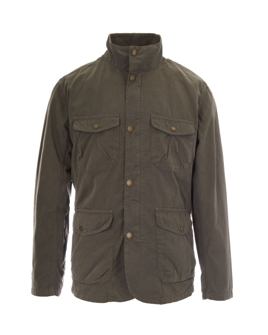Olive Solid Mandarin Collar Jacket