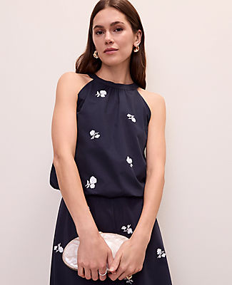 Ann Taylor Sequin Embroidered Halter Top