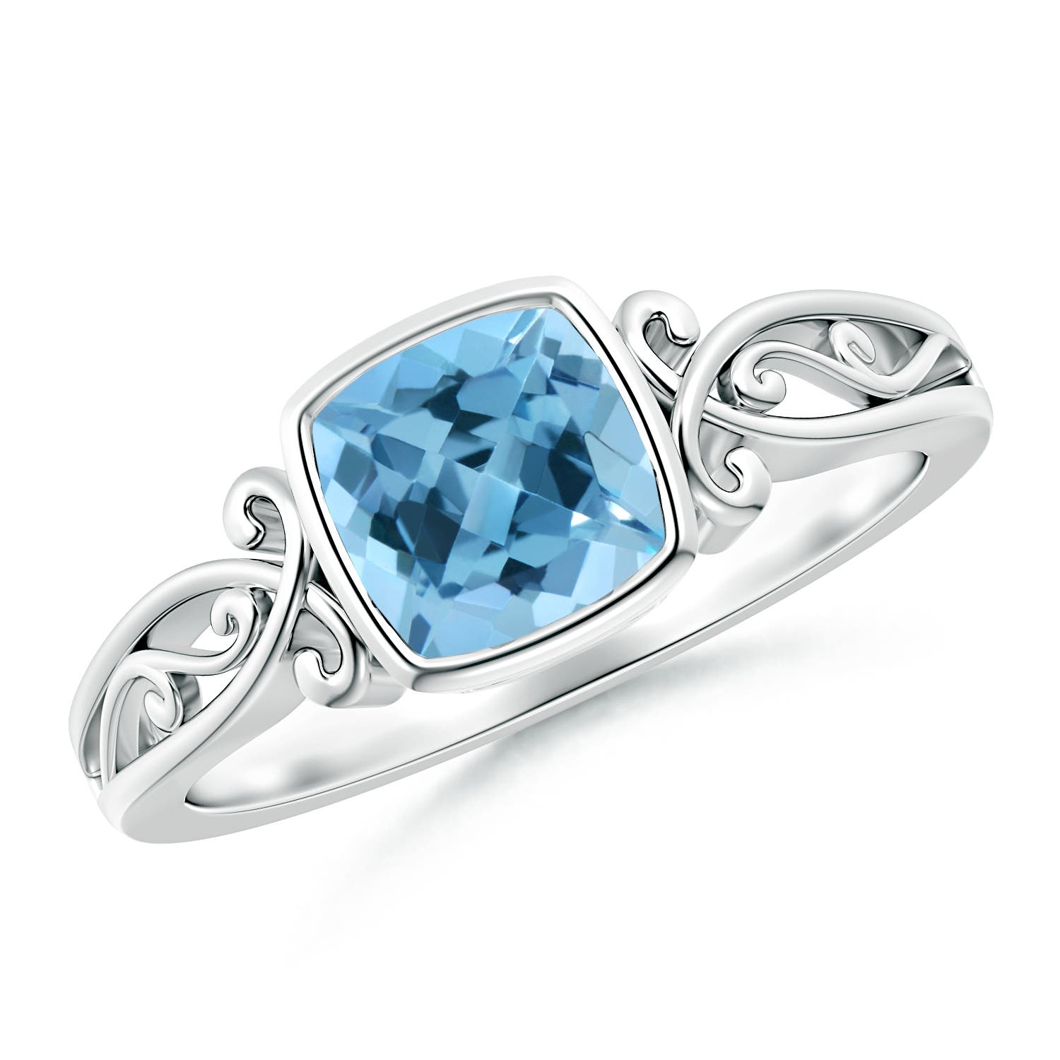 Angara 1.1 Carats Vintage Style Cushion Swiss Blue Topaz Solitaire Ring in Platinum