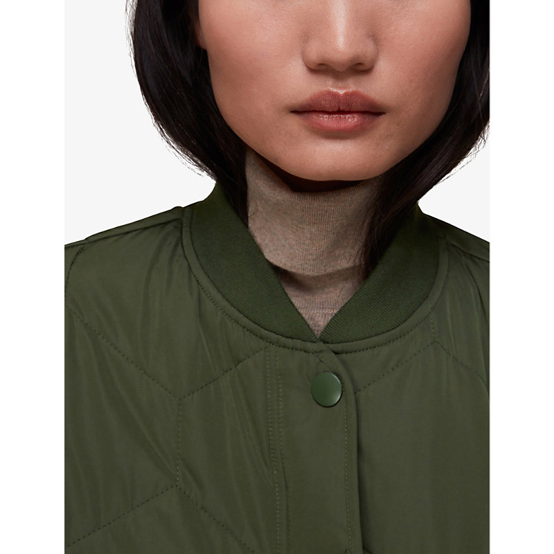 Womens Khaki/Olive Ida Short Diamond-quilted Recycled-polyester Coat
