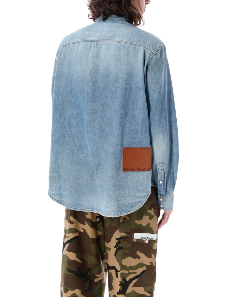 Monogram-embroidered denim shirt - Blue