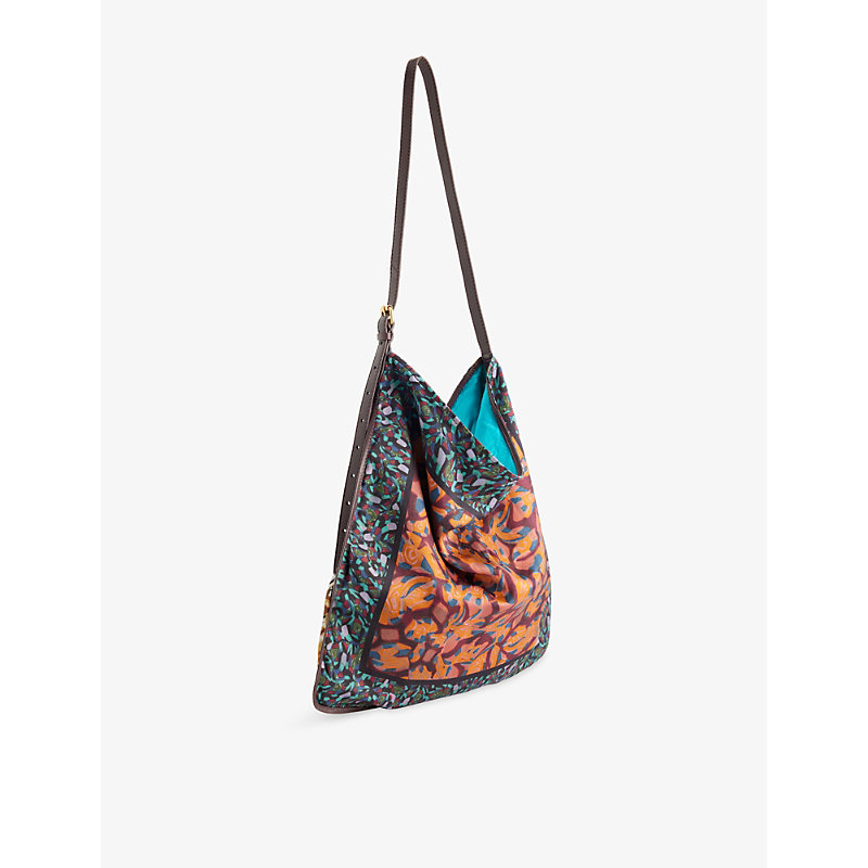 Womens Large Scarf Print Woven Shoulder Bag