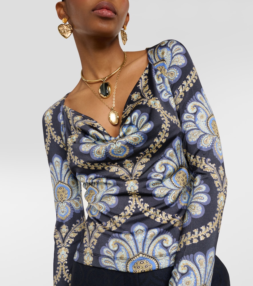 Scoop-neck paisley jersey top
