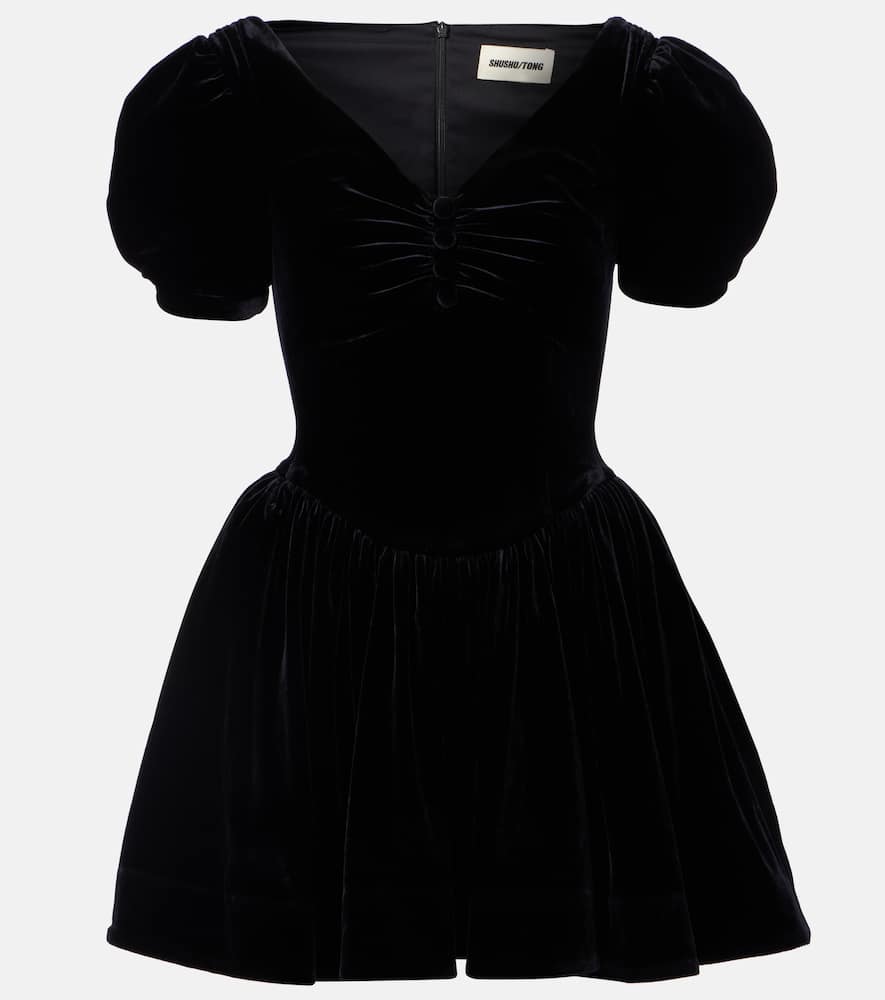 Puff-sleeve velvet minidress