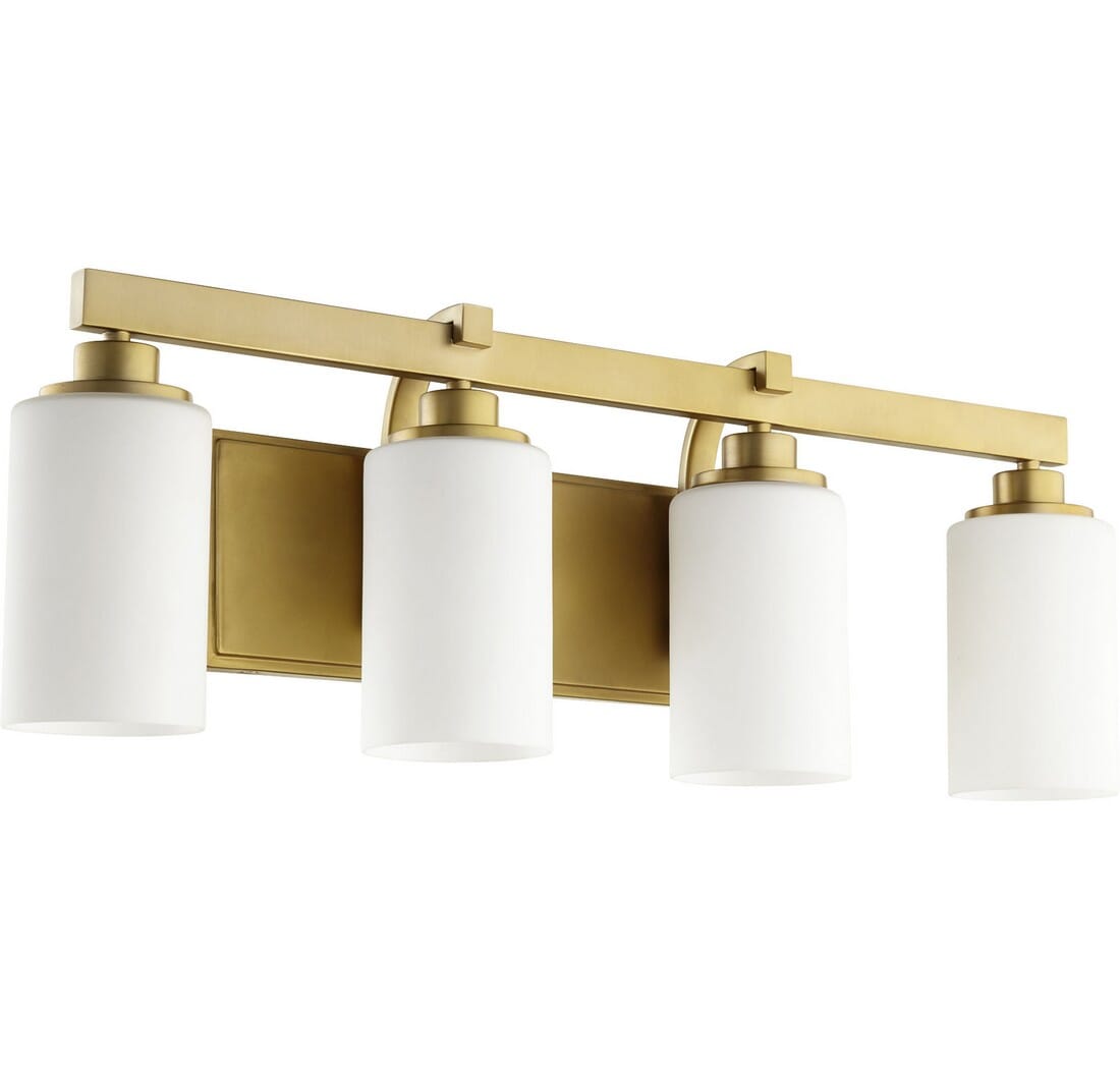 Quorum Lancaster 4-Light 10" Bathroom Vanity Light in Aged Bra