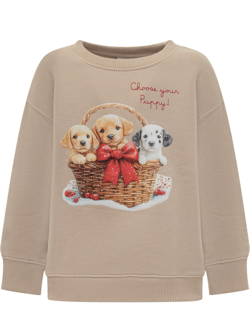 Girls Beige Graphic Sweatshirt